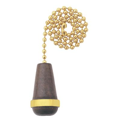 Walnut Wooden Cone Pull Chain, Polished Brass Finish