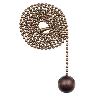Walnut Wooden Ball Pull Chain, Antique Brass Finish, 36" Chain