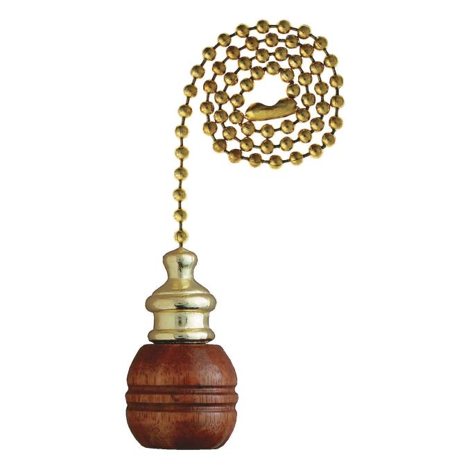 Sculptured Wooden Ball Walnut Finish Pull Chain