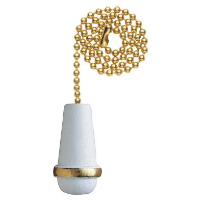 White Wooden Cone Pull Chain, Polished Brass Finish
