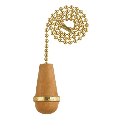 Natural Finish Wooden Cone Pull Chain, Polished Brass Finish
