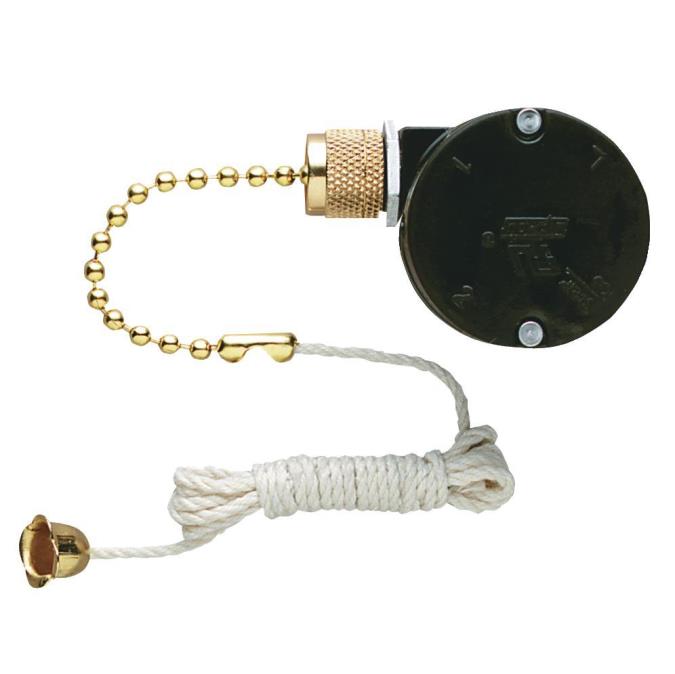 Three-Speed Fan Switch with Polished Brass Pull Chain
