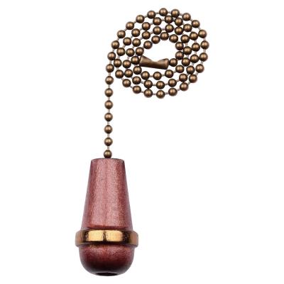 Walnut Wooden Cone Pull Chain, Antique Brass Finish
