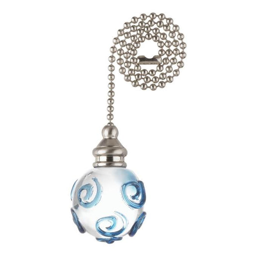 Clear and Blue Swirl Glass Sphere Pull Chain