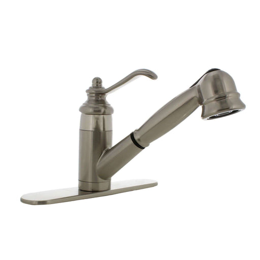 Teapot Style Pull-Out Kitchen Deck Faucet Satin Nickel